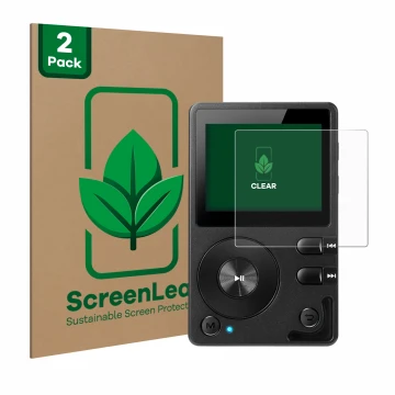 Face avant d’un emballage produit avec le logo de la marque ScreenLeaf. À côté, l’appareil Hifi Walker H2 est représenté avec 