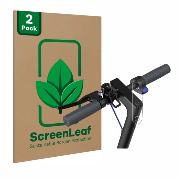 Face avant d’un emballage produit avec le logo de la marque ScreenLeaf. À côté, l’appareil Xiaomi Mi 4 E-Scooter est représent