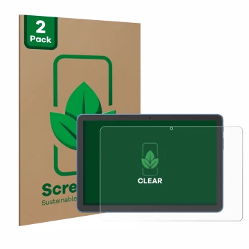 Face avant d’un emballage produit avec le logo de la marque ScreenLeaf. À côté, l’appareil Amazon Fire HD 10 2023 (13e Gen.) e