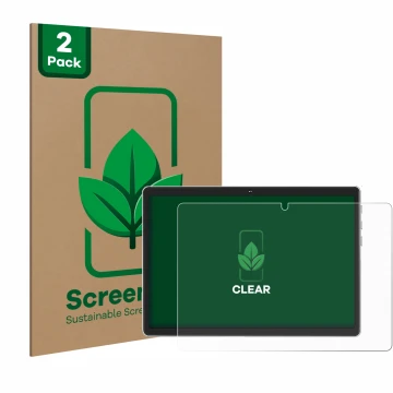 Face avant d’un emballage produit avec le logo de la marque ScreenLeaf. À côté, l’appareil Facetel Q6 est représenté avec la p