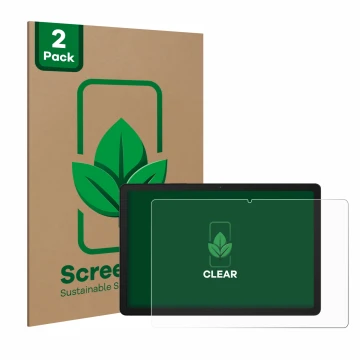 Face avant d’un emballage produit avec le logo de la marque ScreenLeaf. À côté, l’appareil Samsung Galaxy Tab A9 Plus WiFi est