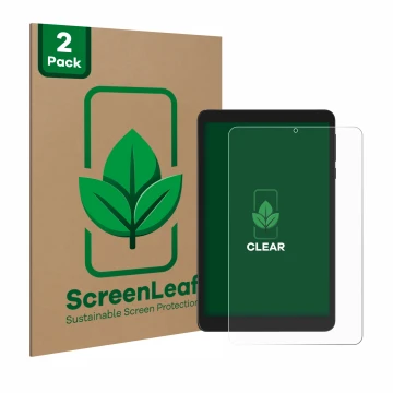 Face avant d’un emballage produit avec le logo de la marque ScreenLeaf. À côté, l’appareil Doogee T20 Mini est représenté avec