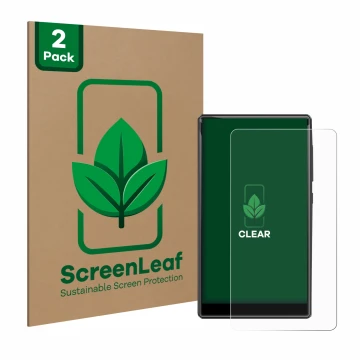 Face avant d’un emballage produit avec le logo de la marque ScreenLeaf. À côté, l’appareil innioasis G1-80G est représenté ave