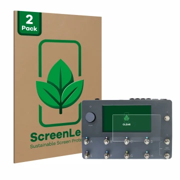 Face avant d’un emballage produit avec le logo de la marque ScreenLeaf. À côté, l’appareil Neural DSP Quad Cortex est représen