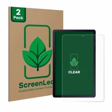 Face avant d’un emballage produit avec le logo de la marque ScreenLeaf. À côté, l’appareil Samsung Galaxy Tab S6 Lite WiFi 202