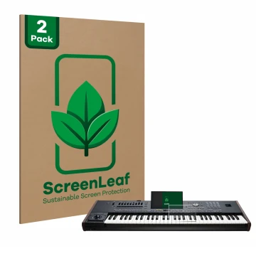 Face avant d’un emballage produit avec le logo de la marque ScreenLeaf. À côté, l’appareil KORG Pa5X est représenté avec la pr