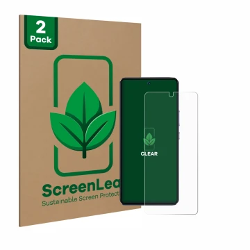 Face avant d’un emballage produit avec le logo de la marque ScreenLeaf. À côté, l’appareil Vivo V40 SE est représenté avec la 
