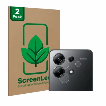 Face avant d’un emballage produit avec le logo de la marque ScreenLeaf. À côté, l’appareil Xiaomi Redmi Note 13 4G (Caméra UNI