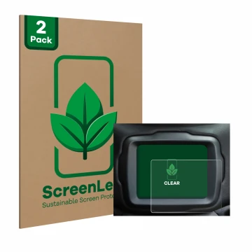 Face avant d’un emballage produit avec le logo de la marque ScreenLeaf. À côté, l’appareil Jeep Renegade BJ 2018 - 2023 (Uconn