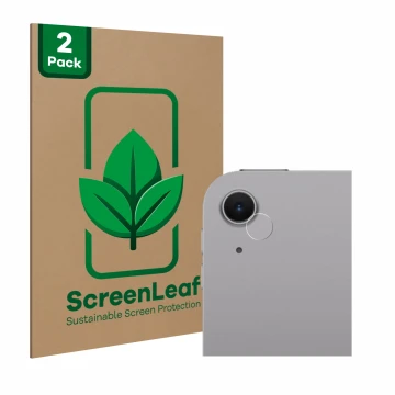 Face avant d’un emballage produit avec le logo de la marque ScreenLeaf. À côté, l’appareil Apple iPad Air 11