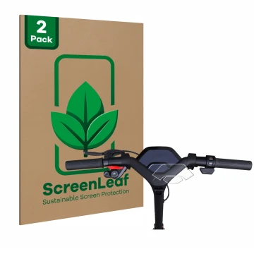 Face avant d’un emballage produit avec le logo de la marque ScreenLeaf. À côté, l’appareil Segway Ninebot P65D est représenté 