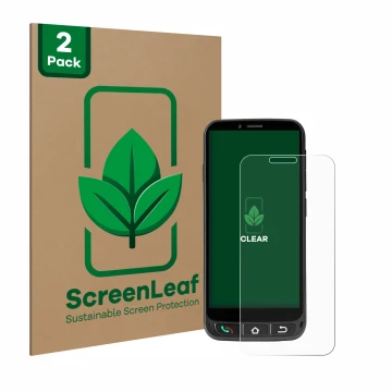 Face avant d’un emballage produit avec le logo de la marque ScreenLeaf. À côté, l’appareil SPC Zeus 4G Pro est représenté avec
