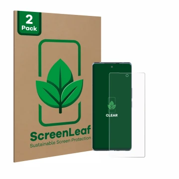 Face avant d’un emballage produit avec le logo de la marque ScreenLeaf. À côté, l’appareil HTC U24 Pro est représenté avec la 