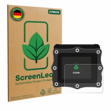 Face avant d’un emballage produit avec le logo de la marque ScreenLeaf. À côté, l’appareil Shearwater Perdix dive computer est