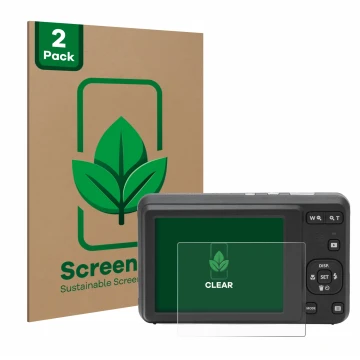 Face avant d’un emballage produit avec le logo de la marque ScreenLeaf. À côté, l’appareil Kodak Pixpro FZ55 est représenté av