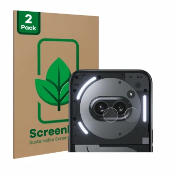 Face avant d’un emballage produit avec le logo de la marque ScreenLeaf. À côté, l’appareil Nothing Phone (2a) Plus (Caméra UNI