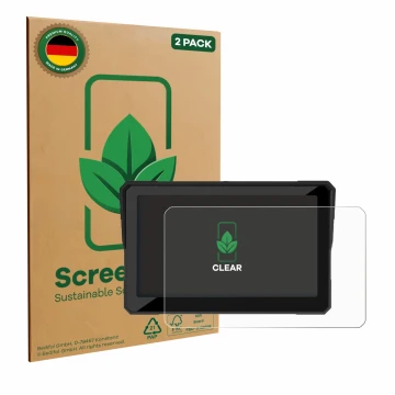 Face avant d’un emballage produit avec le logo de la marque ScreenLeaf. À côté, l’appareil Carpuride W702B 7