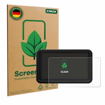 Face avant d’un emballage produit avec le logo de la marque ScreenLeaf. À côté, l’appareil Atomos Shinobi 2 est représenté ave