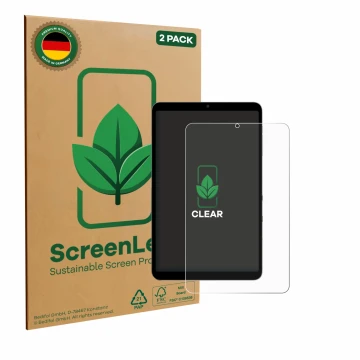 Face avant d’un emballage produit avec le logo de la marque ScreenLeaf. À côté, l’appareil Alldocube iPlay 60 Mini Pro est rep