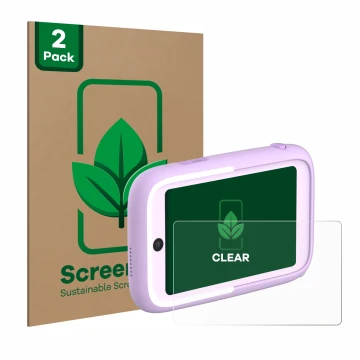 Face avant d’un emballage produit avec le logo de la marque ScreenLeaf. À côté, l’appareil Myfirst Camera 50 est représenté av