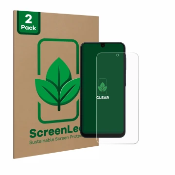 Face avant d’un emballage produit avec le logo de la marque ScreenLeaf. À côté, l’appareil Samsung Galaxy A16 5G est représent
