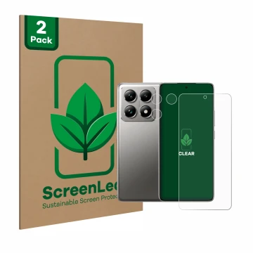 Face avant d’un emballage produit avec le logo de la marque ScreenLeaf. À côté, l’appareil Xiaomi 14T Pro (Avant+Caméra) est r