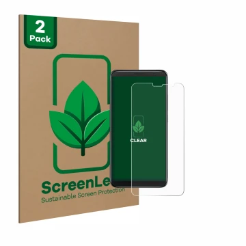 Face avant d’un emballage produit avec le logo de la marque ScreenLeaf. À côté, l’appareil TCL 403 est représenté avec la prot