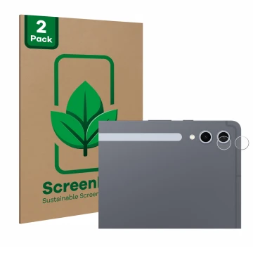 Face avant d’un emballage produit avec le logo de la marque ScreenLeaf. À côté, l’appareil Samsung Galaxy Tab S10 Plus 5G (Cam