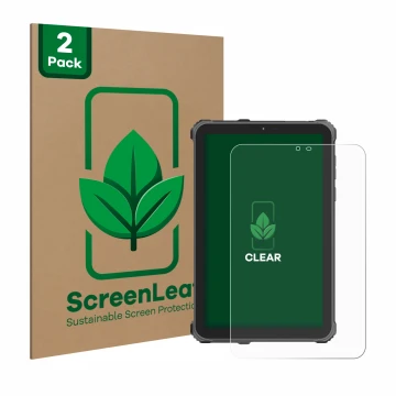 Face avant d’un emballage produit avec le logo de la marque ScreenLeaf. À côté, l’appareil Oukitel RT3 Pro est représenté avec