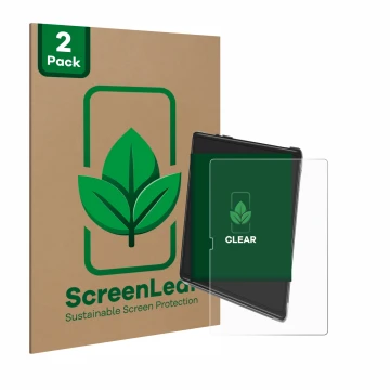 Face avant d’un emballage produit avec le logo de la marque ScreenLeaf. À côté, l’appareil Yestel T15 est représenté avec la p