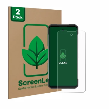 Face avant d’un emballage produit avec le logo de la marque ScreenLeaf. À côté, l’appareil Doogee S200 est représenté avec la 