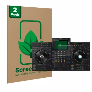 Face avant d’un emballage produit avec le logo de la marque ScreenLeaf. À côté, l’appareil AlphaTheta XDJ-AZ est représenté av