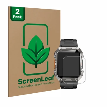 Face avant d’un emballage produit avec le logo de la marque ScreenLeaf. À côté, l’appareil Baolubao W60 est représenté avec la
