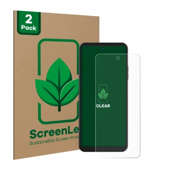 Face avant d’un emballage produit avec le logo de la marque ScreenLeaf. À côté, l’appareil Hotwav Note 12 est représenté avec 