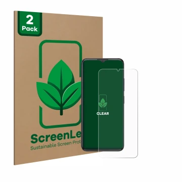 Face avant d’un emballage produit avec le logo de la marque ScreenLeaf. À côté, l’appareil ZTE Blade A34 est représenté avec l