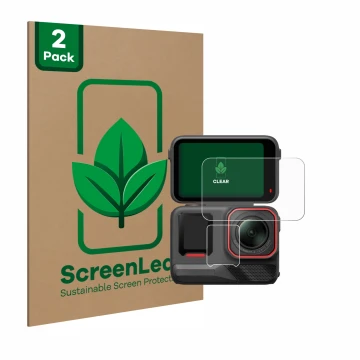 Face avant d’un emballage produit avec le logo de la marque ScreenLeaf. À côté, l’appareil Insta360 Ace Pro 2 est représenté a