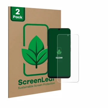 Face avant d’un emballage produit avec le logo de la marque ScreenLeaf. À côté, l’appareil ZTE Blade A35 est représenté avec l