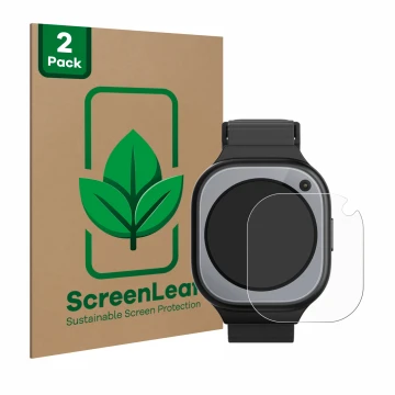 Face avant d’un emballage produit avec le logo de la marque ScreenLeaf. À côté, l’appareil Xplora X6Pro est représenté avec la