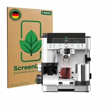 Face avant d’un emballage produit avec le logo de la marque ScreenLeaf. À côté, l’appareil Ninja Luxe Cafe Premier ES601EU est
