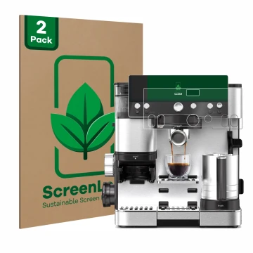 Face avant d’un emballage produit avec le logo de la marque ScreenLeaf. À côté, l’appareil Ninja Luxe Cafe Essential est repré