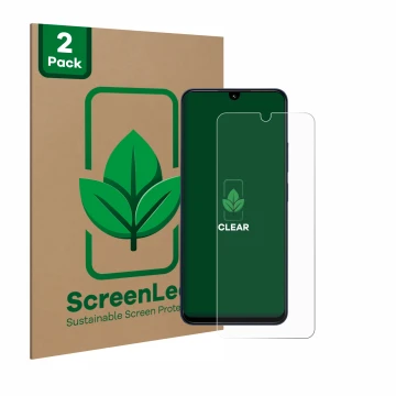 Face avant d’un emballage produit avec le logo de la marque ScreenLeaf. À côté, l’appareil Xiaomi Redmi 14C est représenté ave