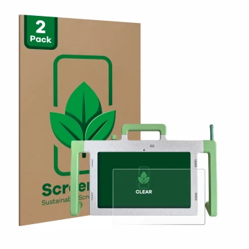 Face avant d’un emballage produit avec le logo de la marque ScreenLeaf. À côté, l’appareil Telemarie Tablet 10.1
