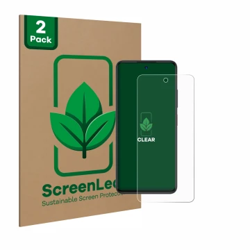 Face avant d’un emballage produit avec le logo de la marque ScreenLeaf. À côté, l’appareil ZTE Blade A75 4G est représenté ave