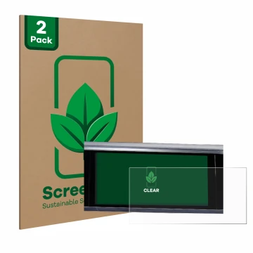 Face avant d’un emballage produit avec le logo de la marque ScreenLeaf. À côté, l’appareil Audi Q3 Sportback 35 TFSI Infotainm