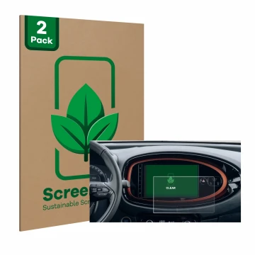 Face avant d’un emballage produit avec le logo de la marque ScreenLeaf. À côté, l’appareil Toyota Aygo X (2022) est représenté