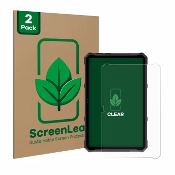 Face avant d’un emballage produit avec le logo de la marque ScreenLeaf. À côté, l’appareil Ulefone Armor Pad 4 Ultra est repré