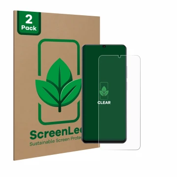 Face avant d’un emballage produit avec le logo de la marque ScreenLeaf. À côté, l’appareil realme Note 60 4G est représenté av