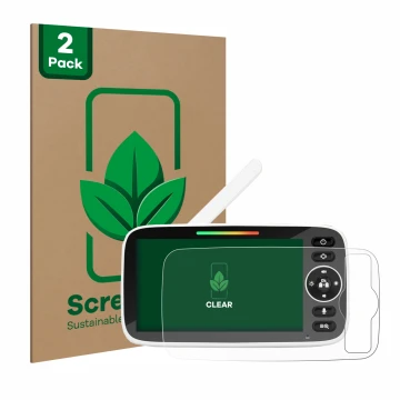 Face avant d’un emballage produit avec le logo de la marque ScreenLeaf. À côté, l’appareil Yuede Babyphone Monitor 5