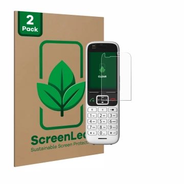 Face avant d’un emballage produit avec le logo de la marque ScreenLeaf. À côté, l’appareil Unify OpenScape S6 est représenté a