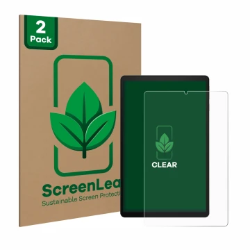 Face avant d’un emballage produit avec le logo de la marque ScreenLeaf. À côté, l’appareil Acer Iconia Tab A10 10.1